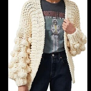 SAACHI Cream Pom Pom Bubble Chunky Knit Cardigan